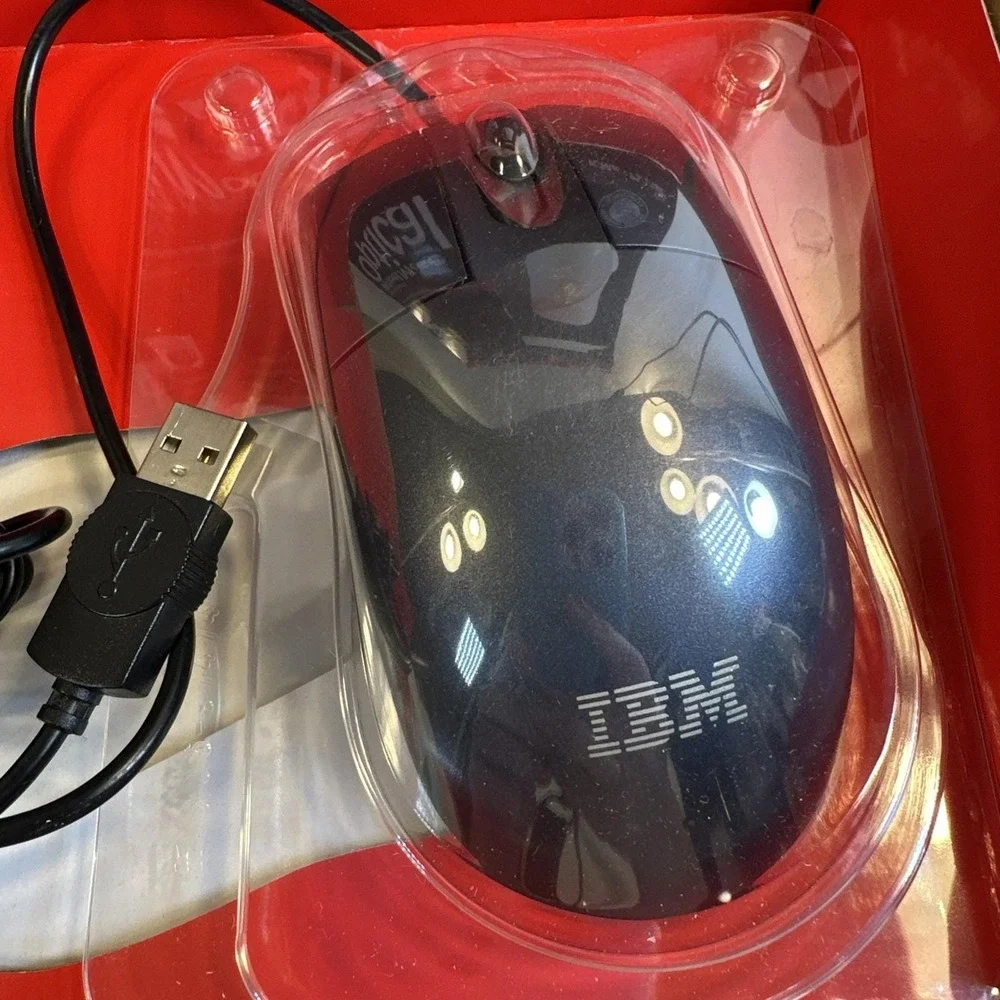 Vintage IBM Microsoft Wheel Mouse Optical Black D66-00069 Sealed Clamshell CIB